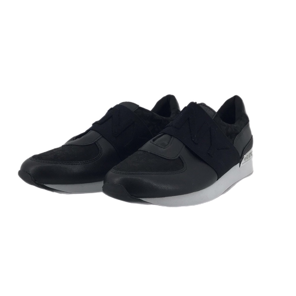 DKNY Marli B&W Slip On Sneakers Wide Logo Band Metallic Heel Rand Size 7M